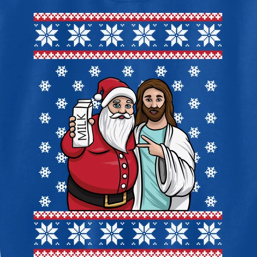 Christmas Graphic Santa And Jesus Jingle Bros Milk Food Ugly Gift Kids Sweatshirt