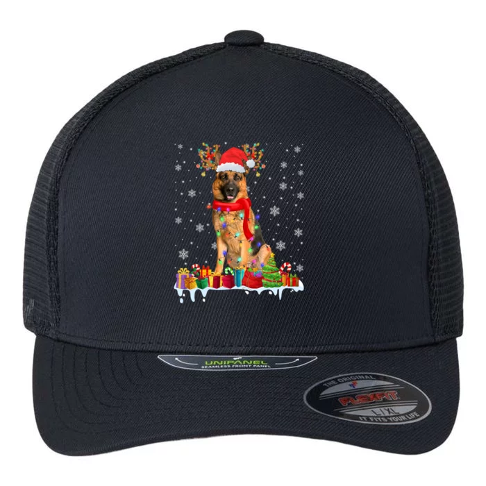 Cute Ger Shepherd Dog Christmas Lights Xmas Santa Hat Gift Flexfit Unipanel Trucker Cap