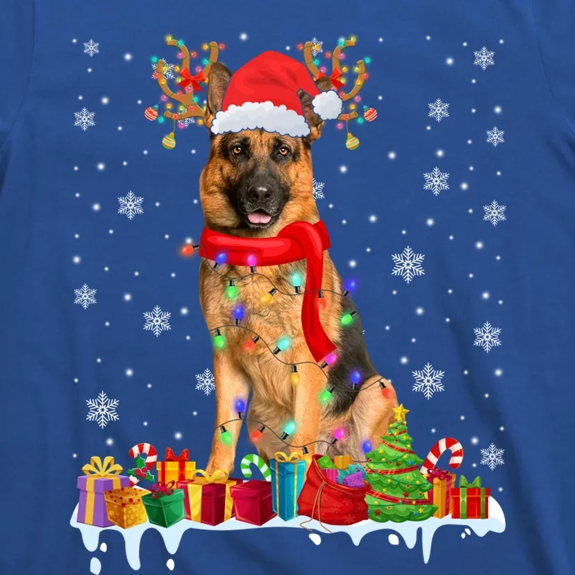 Cute Ger Shepherd Dog Christmas Lights Xmas Santa Hat Gift T-Shirt