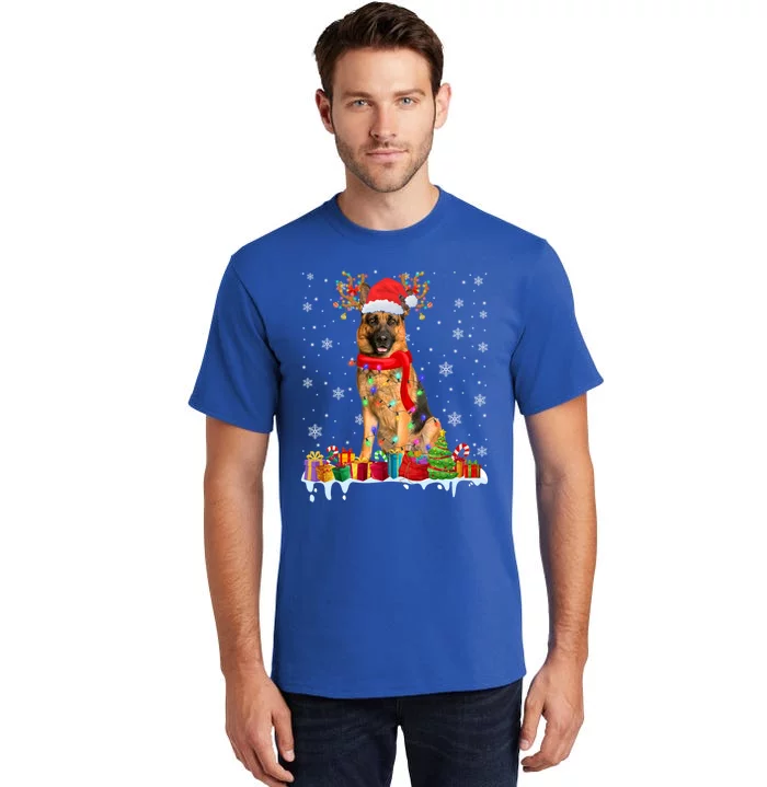 Cute Ger Shepherd Dog Christmas Lights Xmas Santa Hat Gift Tall T-Shirt