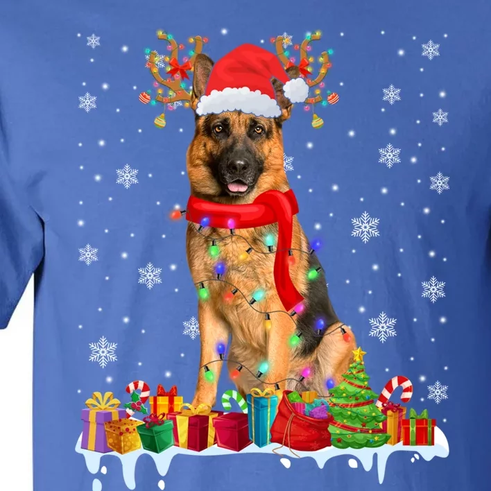 Cute Ger Shepherd Dog Christmas Lights Xmas Santa Hat Gift Tall T-Shirt