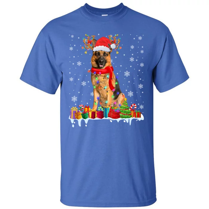 Cute Ger Shepherd Dog Christmas Lights Xmas Santa Hat Gift Tall T-Shirt