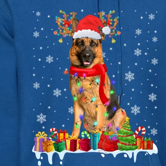 Cute Ger Shepherd Dog Christmas Lights Xmas Santa Hat Gift Premium Hoodie