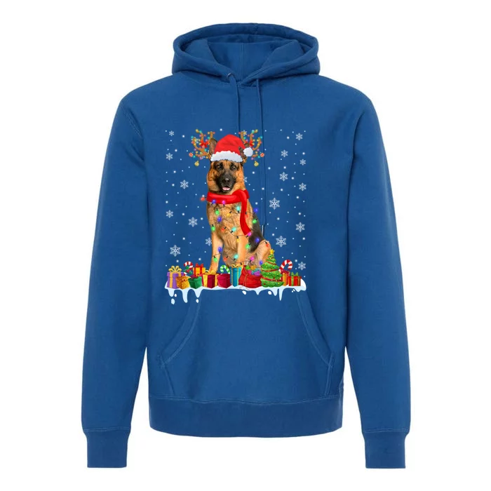 Cute Ger Shepherd Dog Christmas Lights Xmas Santa Hat Gift Premium Hoodie