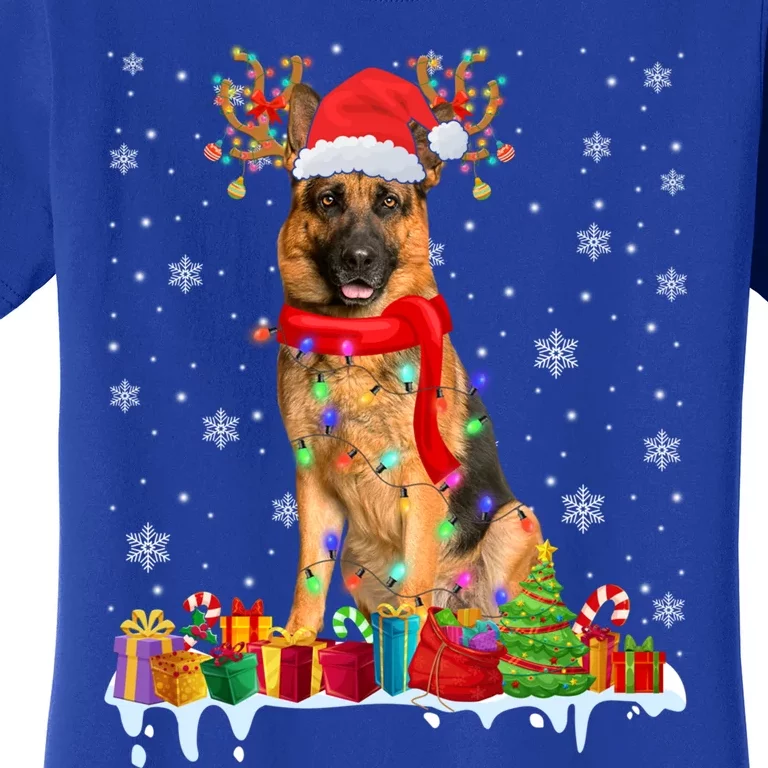 Cute Ger Shepherd Dog Christmas Lights Xmas Santa Hat Gift Women's T-Shirt