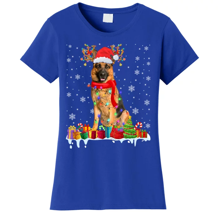 Cute Ger Shepherd Dog Christmas Lights Xmas Santa Hat Gift Women's T-Shirt