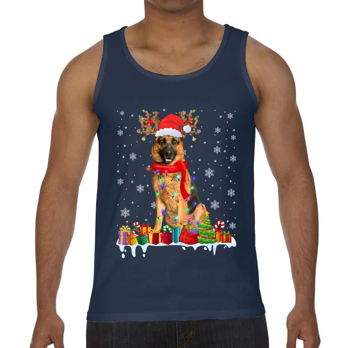 Cute Ger Shepherd Dog Christmas Lights Xmas Santa Hat Gift Comfort Colors® Tank Top