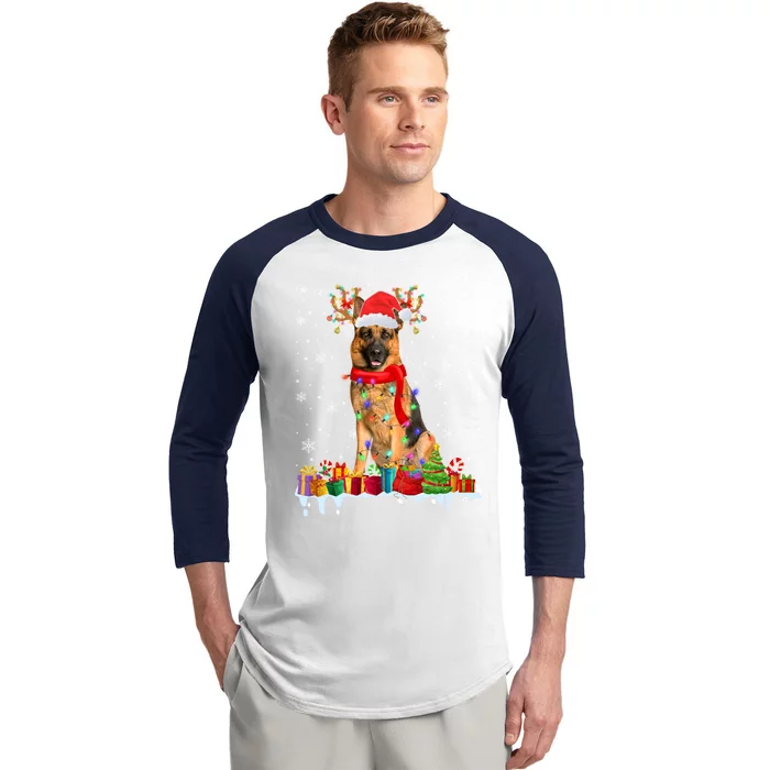 Cute Ger Shepherd Dog Christmas Lights Xmas Santa Hat Gift Baseball Sleeve Shirt