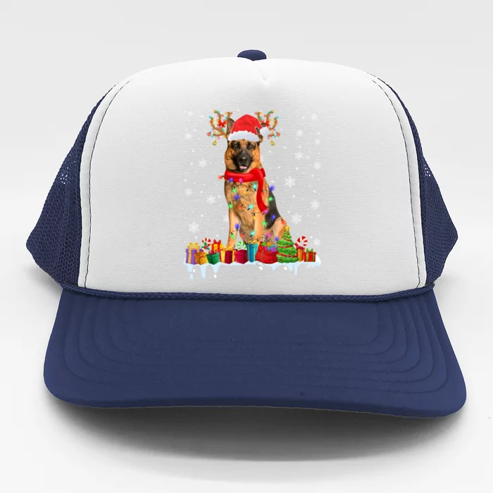 Cute Ger Shepherd Dog Christmas Lights Xmas Santa Hat Gift Trucker Hat