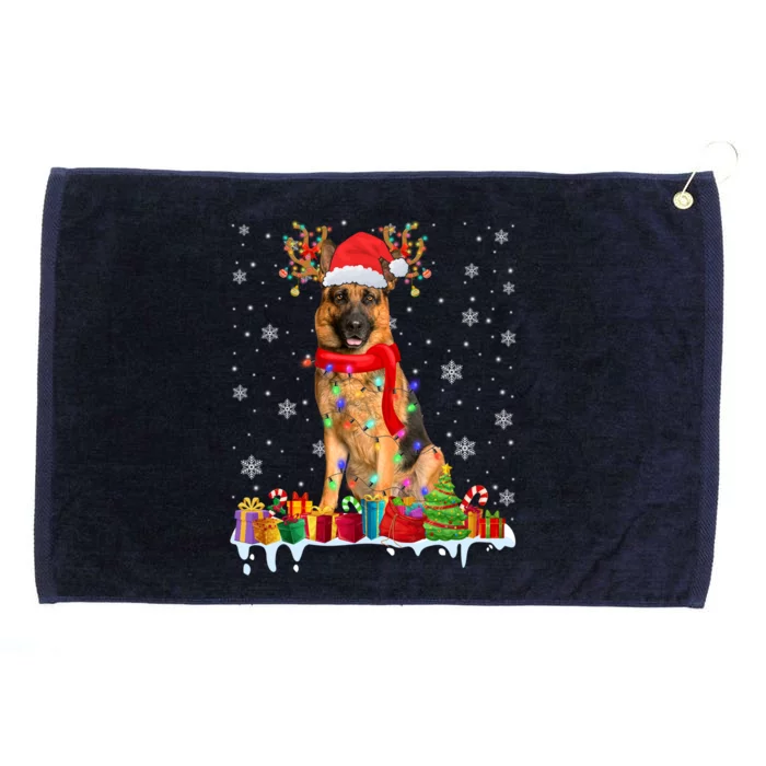 Cute Ger Shepherd Dog Christmas Lights Xmas Santa Hat Gift Grommeted Golf Towel