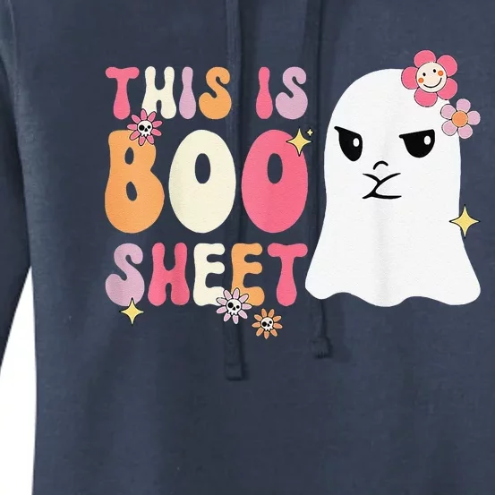 Cute Ghost Spooky Halloween This Is Boo Sheet Retro Groovy Women's Pullover Hoodie