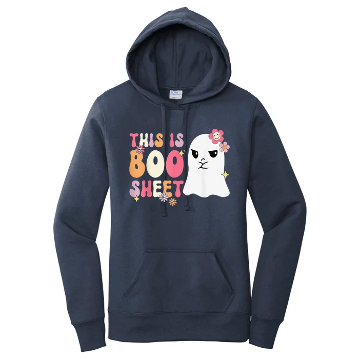 Cute Ghost Spooky Halloween This Is Boo Sheet Retro Groovy Women's Pullover Hoodie