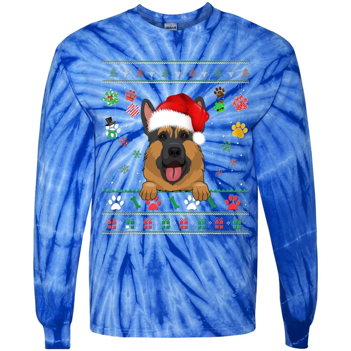 Cute Ger Shepherd Dog Xmas Santa Funny Ugly Christmas Gift Tie-Dye Long Sleeve Shirt