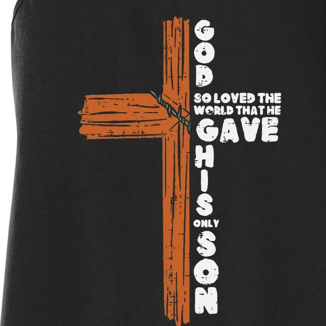 Cross God So Loved The World Jesus Christian Women's Racerback Tank