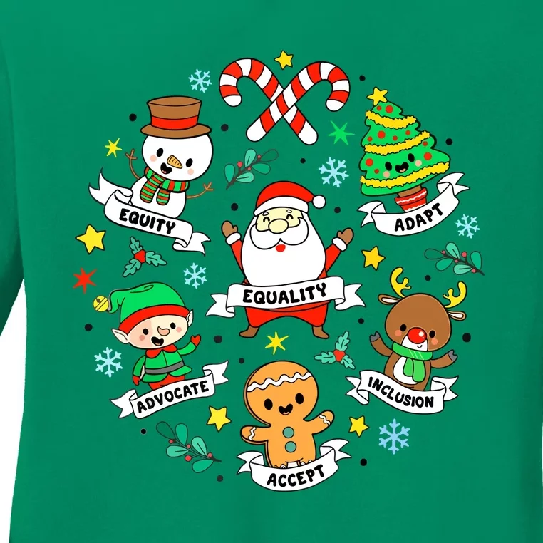 Chritsmas Groovy Special Education Teacher Xmas Inclusion Diversity Gift Ladies Long Sleeve Shirt