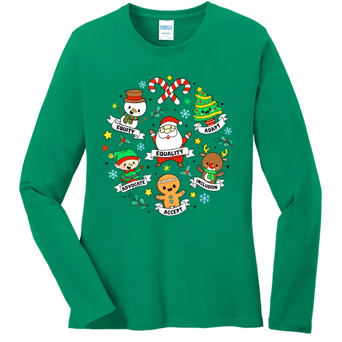 Chritsmas Groovy Special Education Teacher Xmas Inclusion Diversity Gift Ladies Long Sleeve Shirt