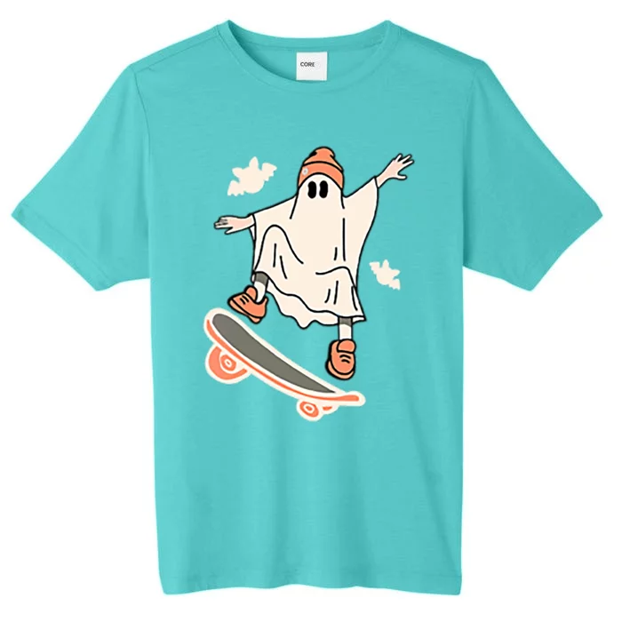 Cool Ghost Skateboard Boo Bat Pocket Halloween Spooky Season Gift ChromaSoft Performance T-Shirt