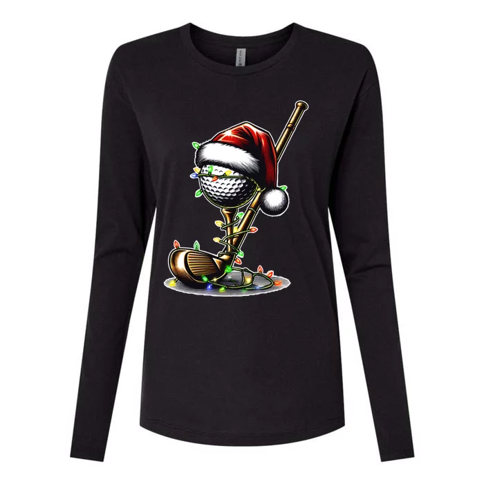 Christmas Golf Santa Hat Lights Graphic Golf Player Costume Funny Gift Womens Cotton Relaxed Long Sleeve T-Shirt