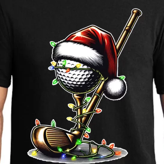 Christmas Golf Santa Hat Lights Graphic Golf Player Costume Funny Gift Pajama Set