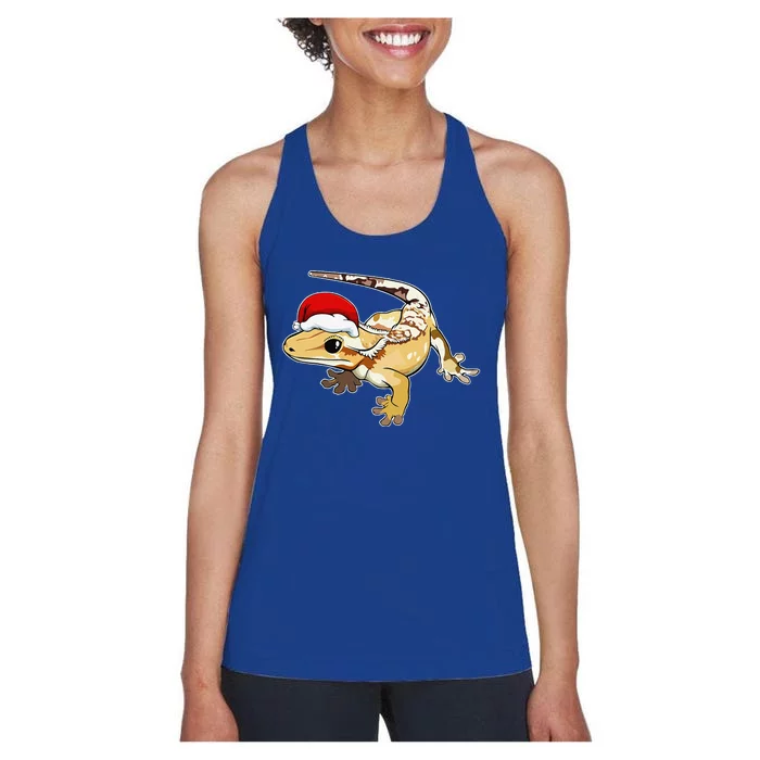 Crested Gecko Santa Hat Christmas Pajama Lizard Reptile Xmas Women's Racerback Tank