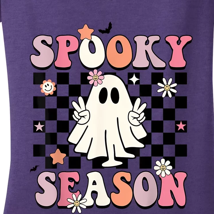 Cute Ghost Spooky Season Funny Halloween Women's V-Neck T-Shirt