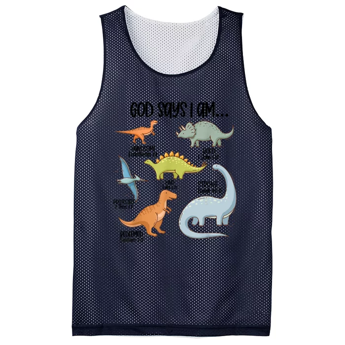 Cute God Says I Am Vintage Dinosaur Funny Mesh Reversible Basketball Jersey Tank