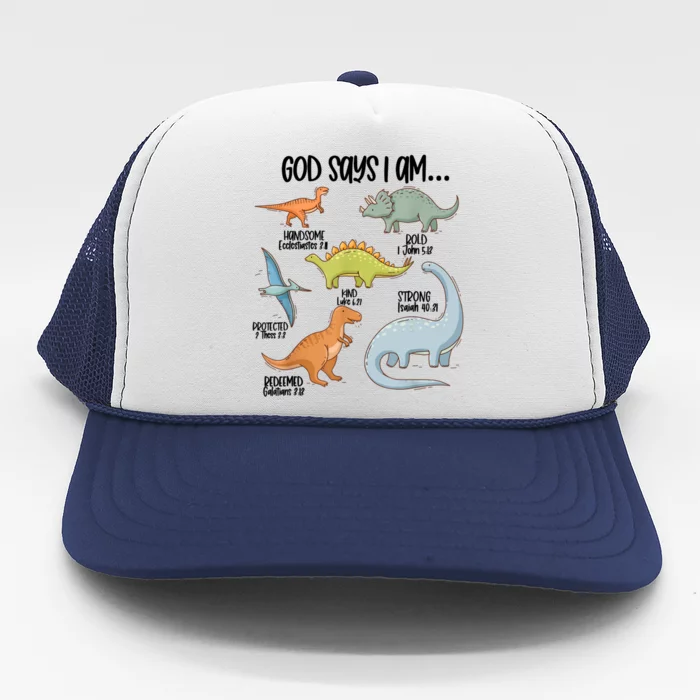 Cute God Says I Am Vintage Dinosaur Funny Trucker Hat