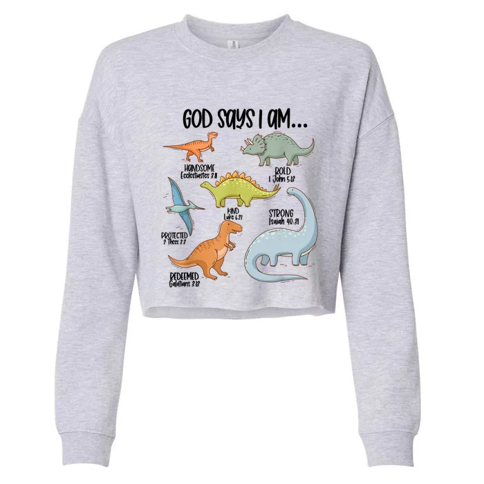 Cute God Says I Am Vintage Dinosaur Funny Cropped Pullover Crew