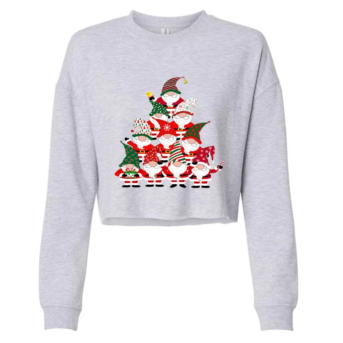 Christmas Gnome Santa Tree Holiday Funny Gift Cropped Pullover Crew