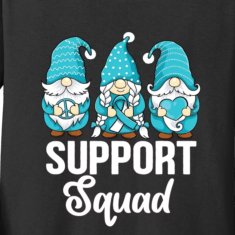 Cute Gnomes Support Squad Survivor Cervical Cancer Awareness Kids Long Sleeve Shirt