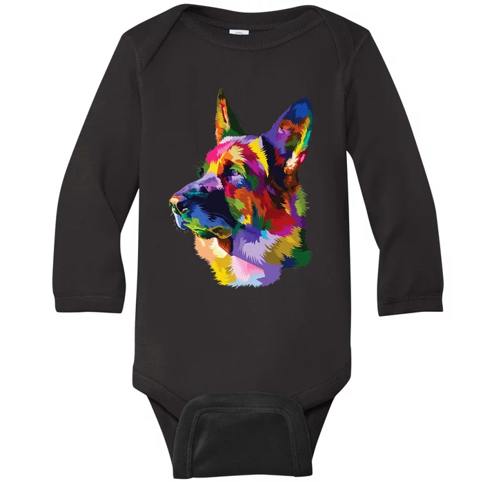 colorful German Shepherd dog pop art gifts for lover dogs Baby Long Sleeve Bodysuit