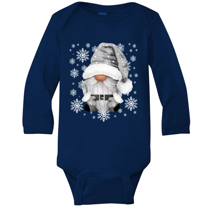 Cool Grey Santa Gnomie For Gothic And Emo With Winter Gnome Gift Baby Long Sleeve Bodysuit