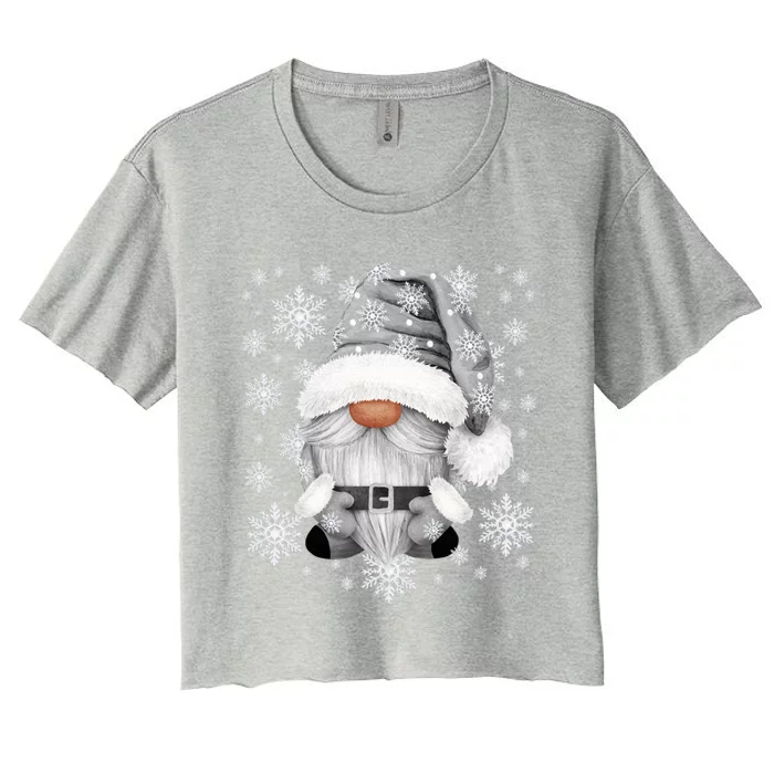 Cool Grey Santa Gnomie For Gothic And Emo With Winter Gnome Gift Women's Crop Top Tee