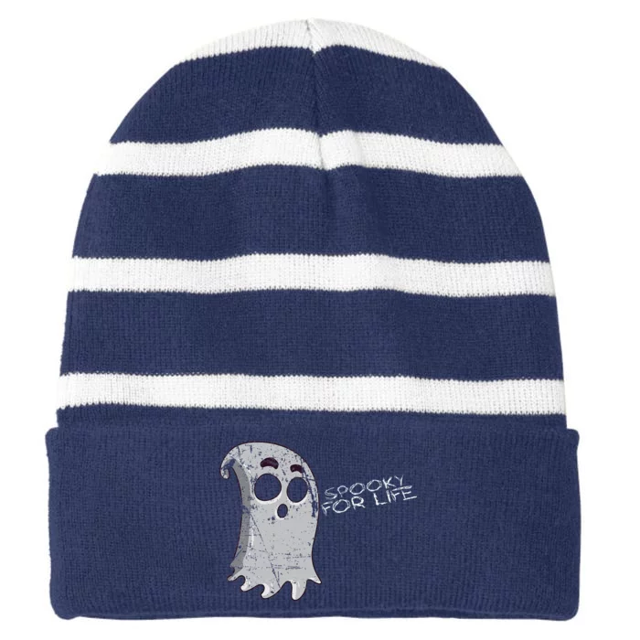 Creepy Ghost Spooky For Life Halloween Trick Or Treat Striped Beanie with Solid Band