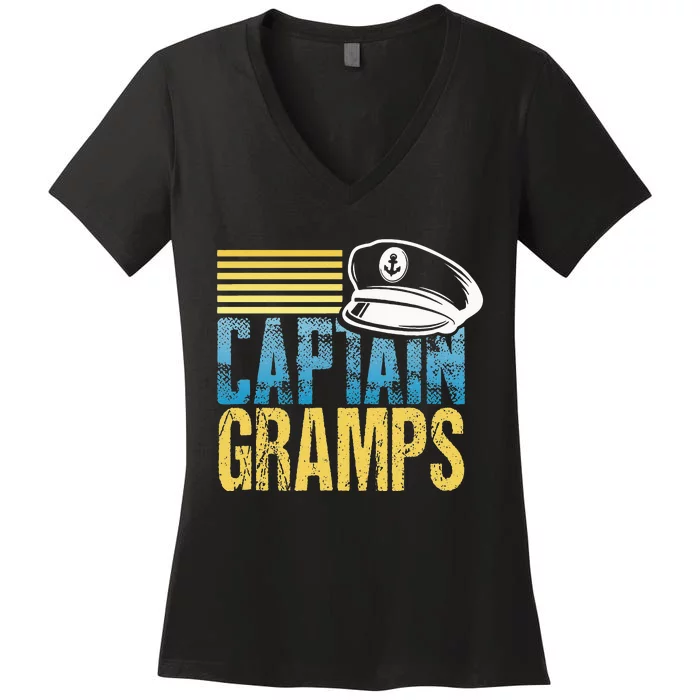 Captain Gramps Sailing Captain Hat Boat Lover Boating Women's V-Neck T-Shirt