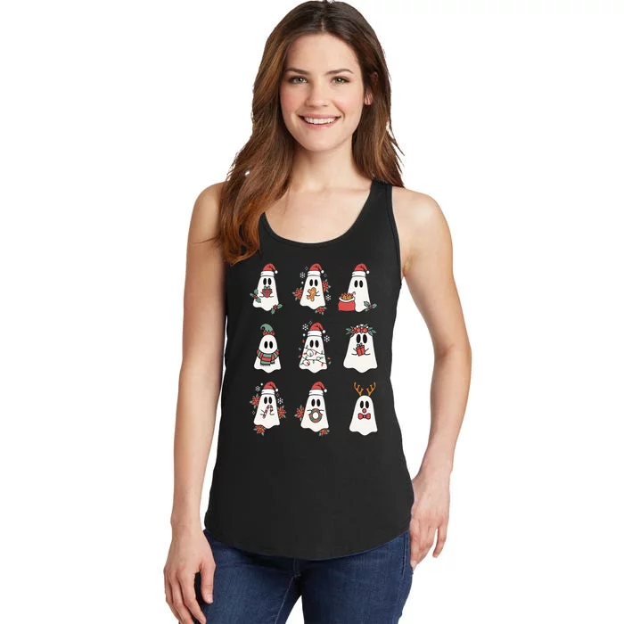 Cute Ghost Spooky Christmas Santa Hat Funny Family Pajama Ladies Essential Tank