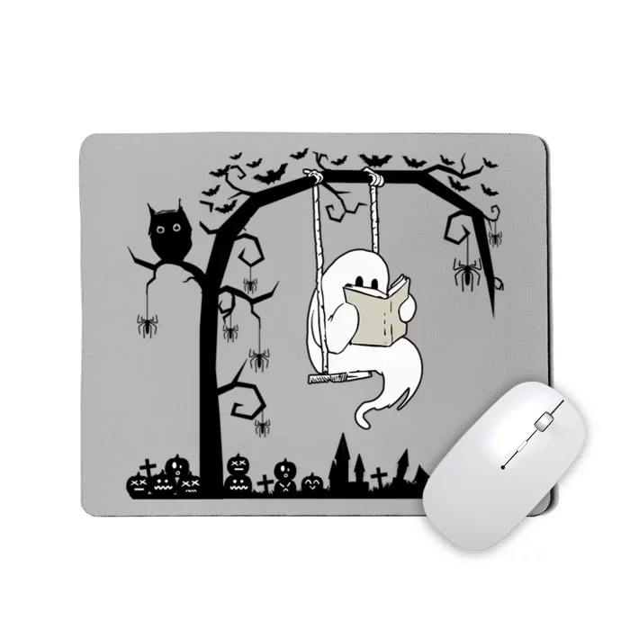 Cute Ghost Swinging Reading Book Halloween Ghost Reading Meaningful Gift Mousepad