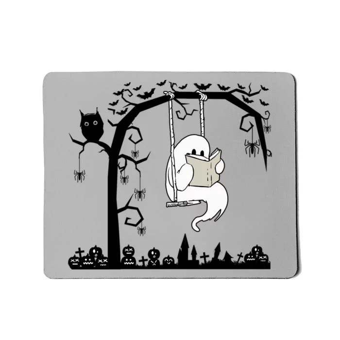 Cute Ghost Swinging Reading Book Halloween Ghost Reading Meaningful Gift Mousepad