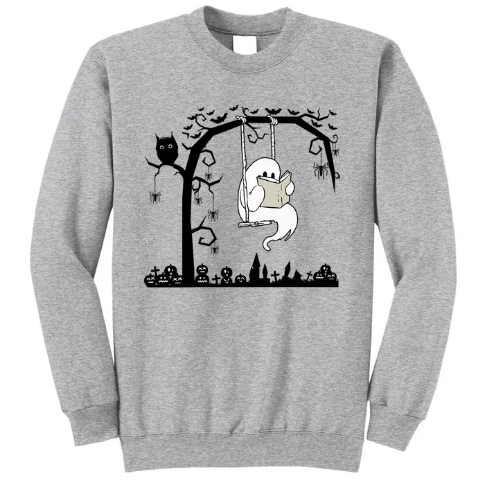 Cute Ghost Swinging Reading Book Halloween Ghost Reading Meaningful Gift Sweatshirt