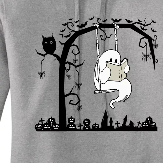 Cute Ghost Swinging Reading Book Halloween Ghost Reading Meaningful Gift Women's Pullover Hoodie