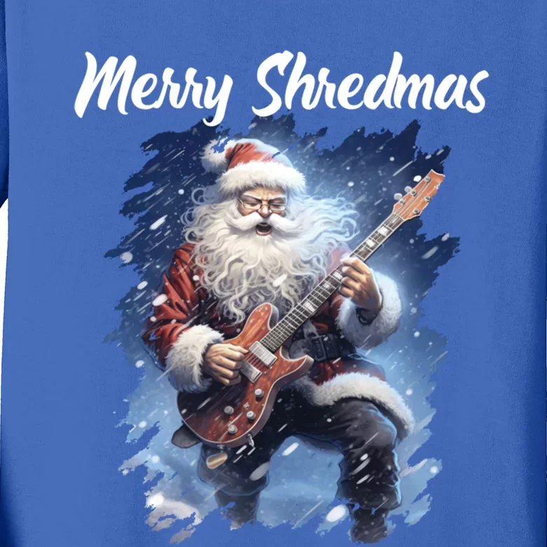 Christmas Guitarist Santa Playing Electric Guitar Rock Music Gift Kids Long Sleeve Shirt