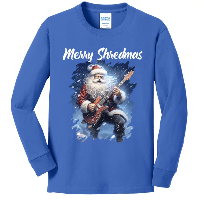 Christmas Guitarist Santa Playing Electric Guitar Rock Music Gift Kids Long Sleeve Shirt