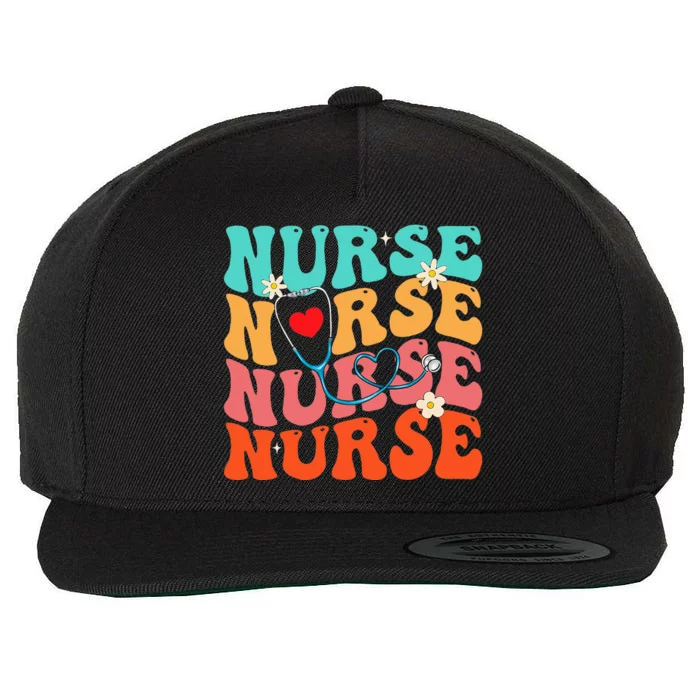 Cute Groovy Stethoscope Nurse Life Nursing Nurse Week Nurse Wool Snapback Cap