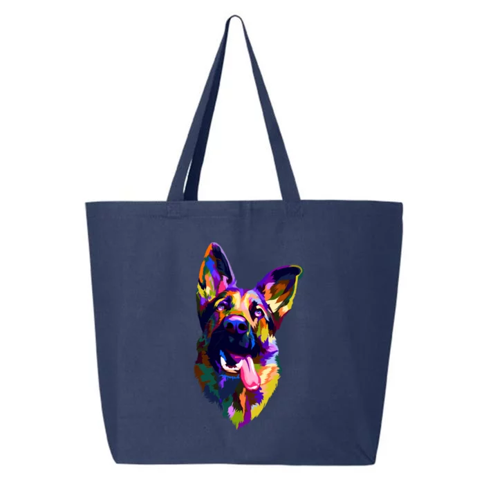 Colorful Ger Shepherd Dog Face Watercolor Pop Splash Art Cute Gift 25L Jumbo Tote