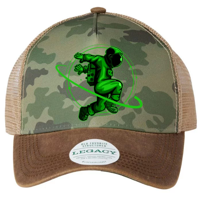 Cool Green Space Astronaut Jumping Retro Legacy Tie Dye Trucker Hat