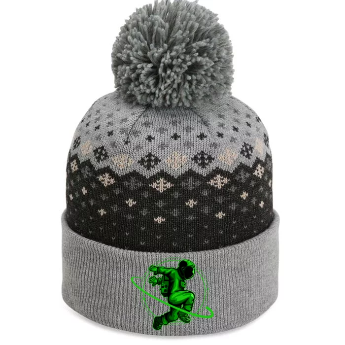 Cool Green Space Astronaut Jumping Retro The Baniff Cuffed Pom Beanie