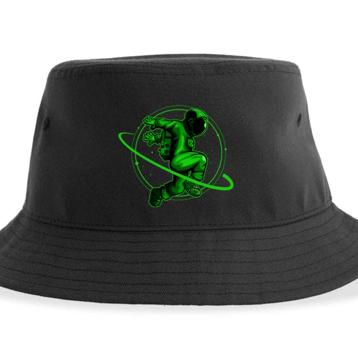 Cool Green Space Astronaut Jumping Retro Sustainable Bucket Hat