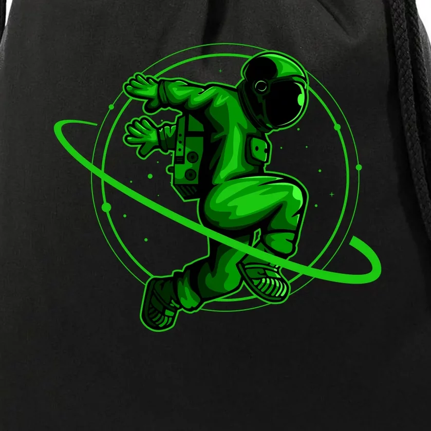 Cool Green Space Astronaut Jumping Retro Drawstring Bag