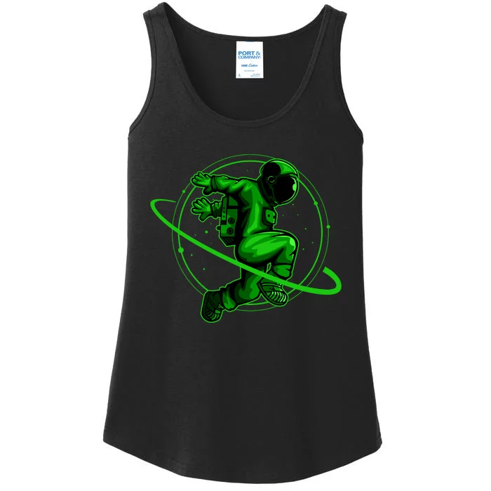 Cool Green Space Astronaut Jumping Retro Ladies Essential Tank