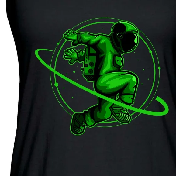 Cool Green Space Astronaut Jumping Retro Ladies Essential Flowy Tank